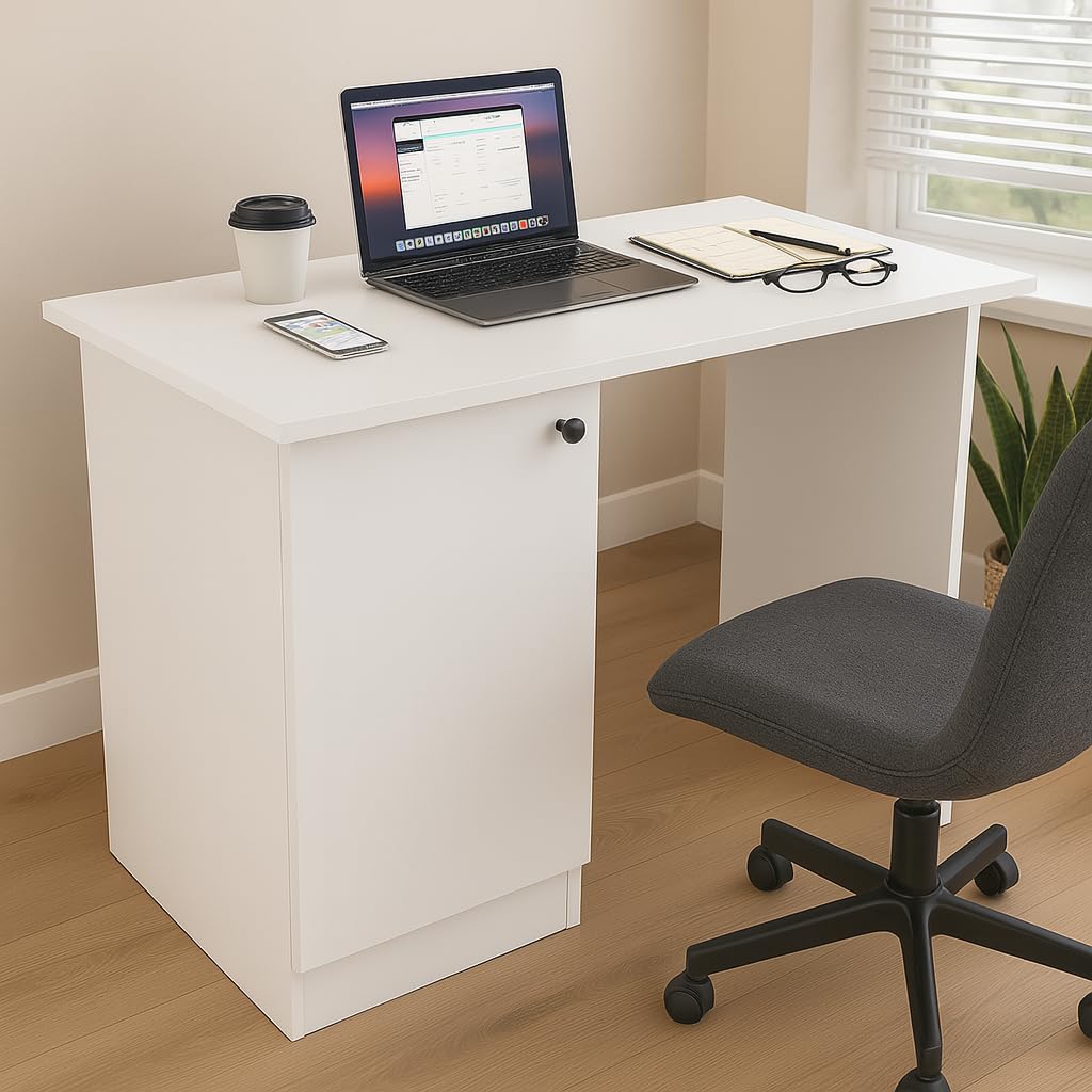 Tabloft Executive Desk with Cabinet – Everest White
