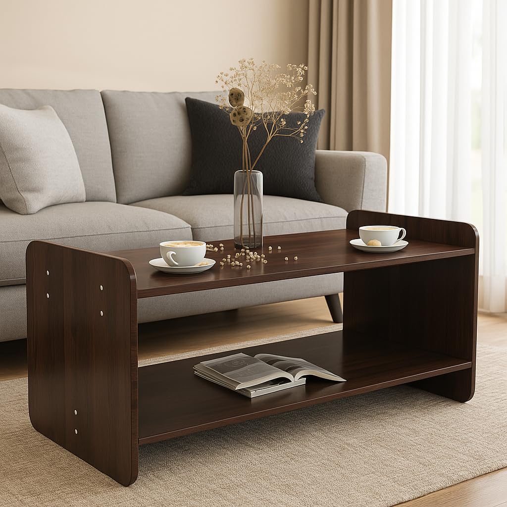 Zuro Coffee Centre Table with Shelf – Teak Walnut