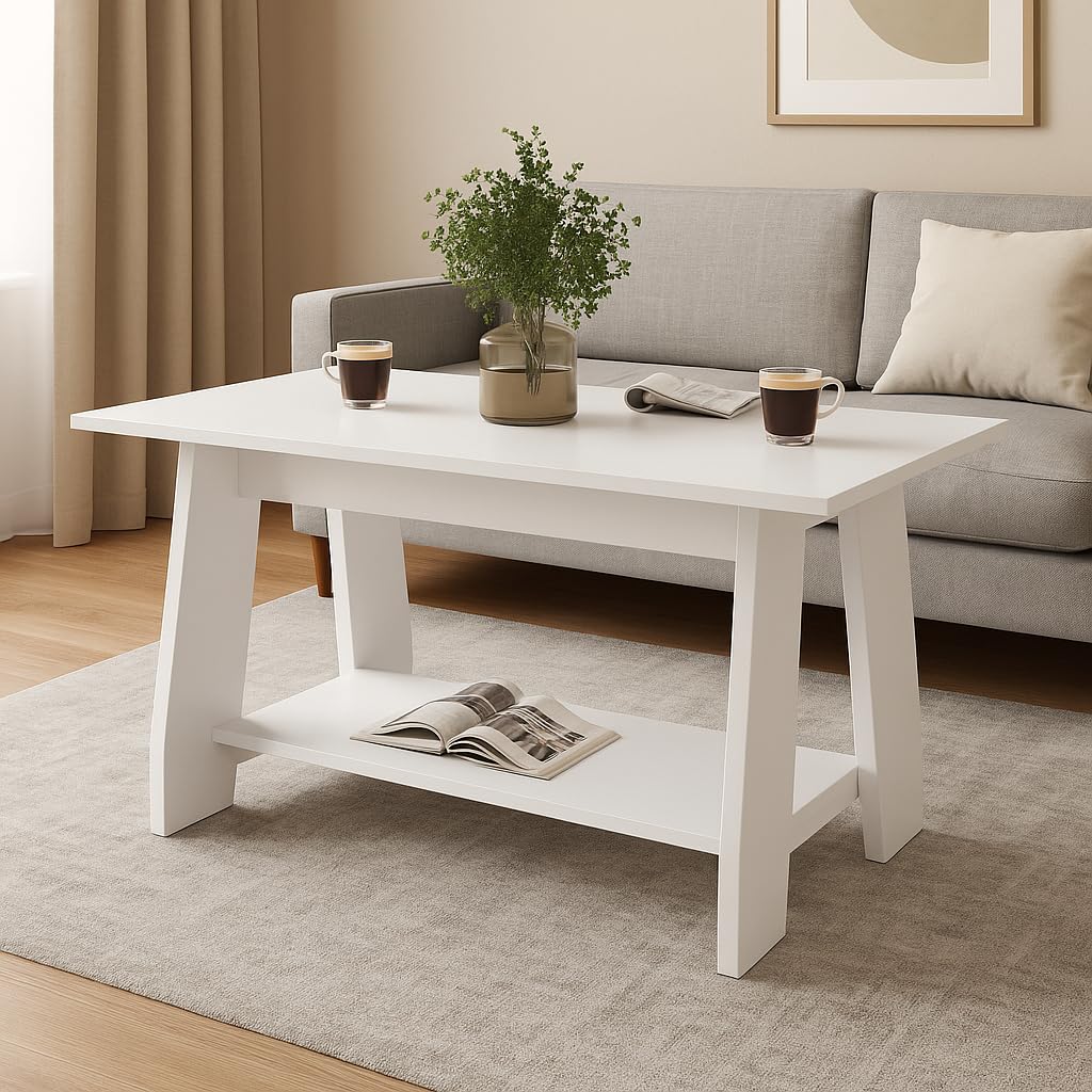 Sovo Coffee Centre Table with Shelf – Everest White
