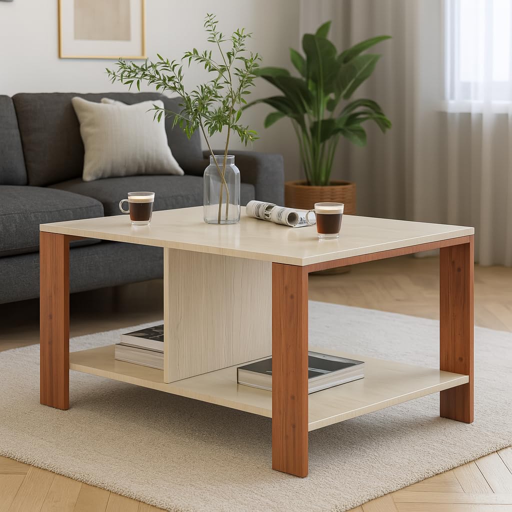 Mivo Coffee Table with Dual Shelf – Acacia Light & Pine