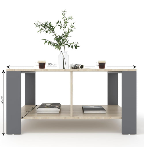 Mivo Coffee Table with Dual Shelf – Acacia Light Grey
