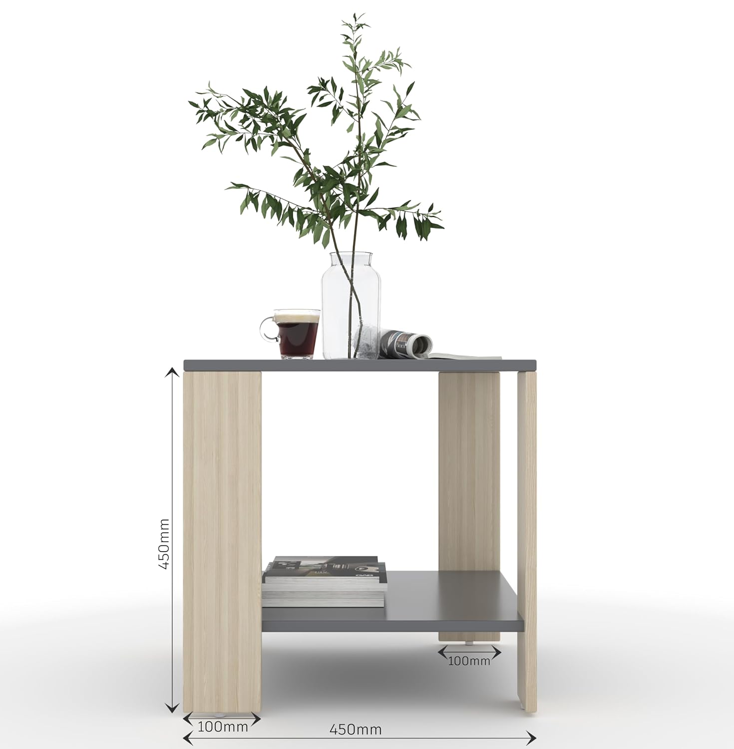 Nova Coffee & Side Table with 2-Tier Storage – Acacia Grey