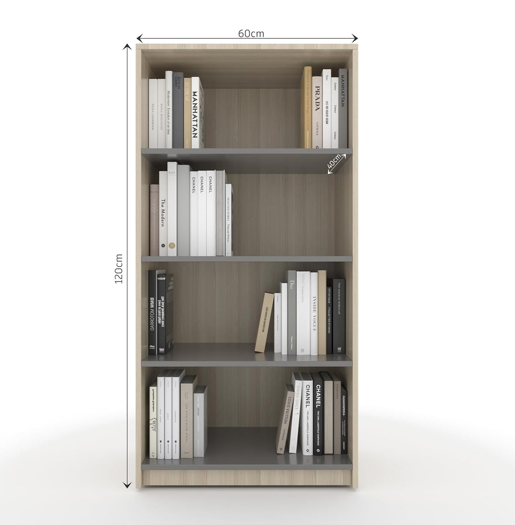 Zura 4-Tier Open Book Shelf – Light Brown & Grey