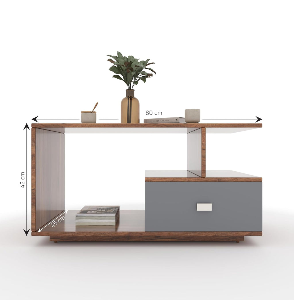 Drave Coffee Table with Drawer – Walnut & Grey
