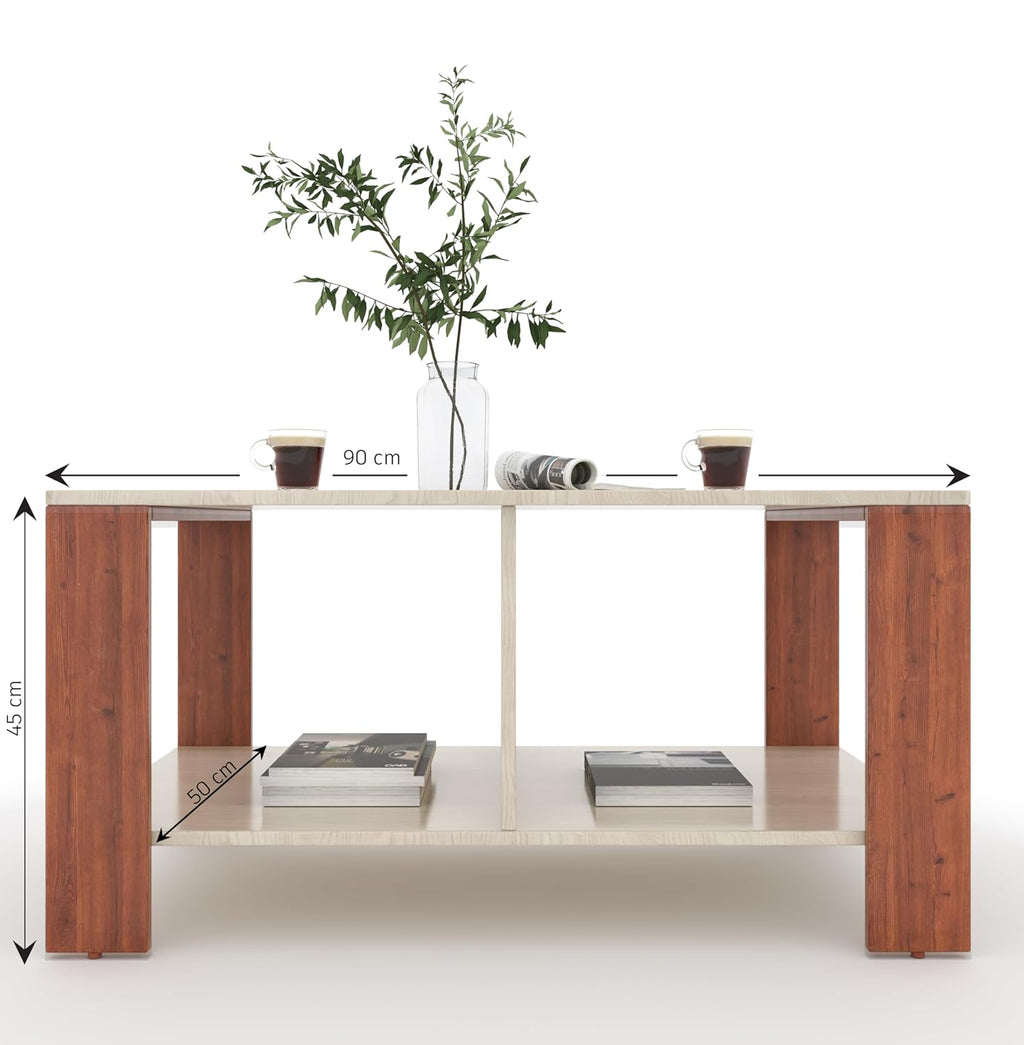 Mivo Coffee Table with Dual Shelf – Acacia Light & Pine