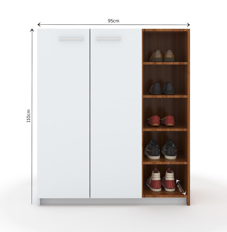 Zuvo Multi-Level Shoe Rack with Cabinet – White & Walnut