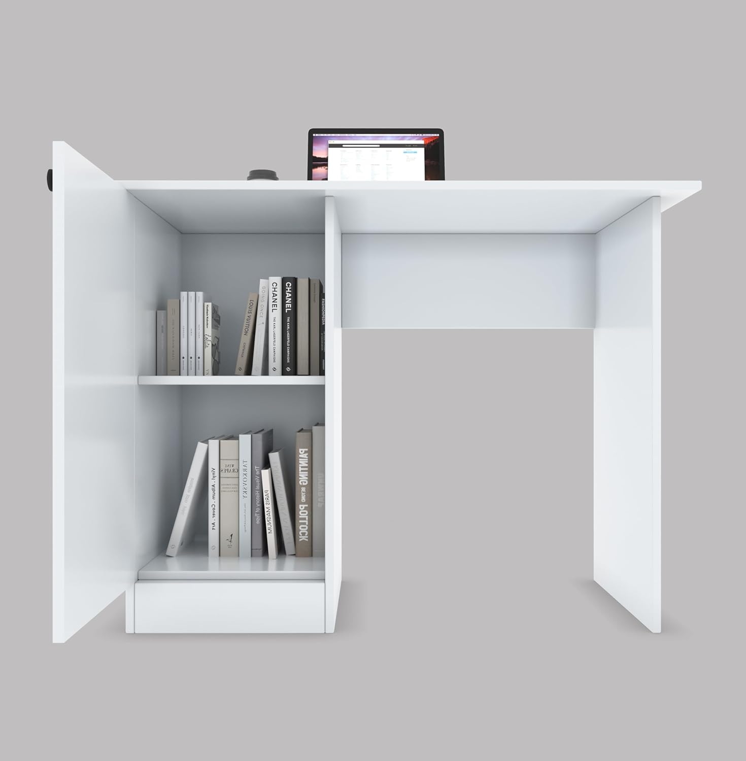 Tabloft Executive Desk with Cabinet – Everest White