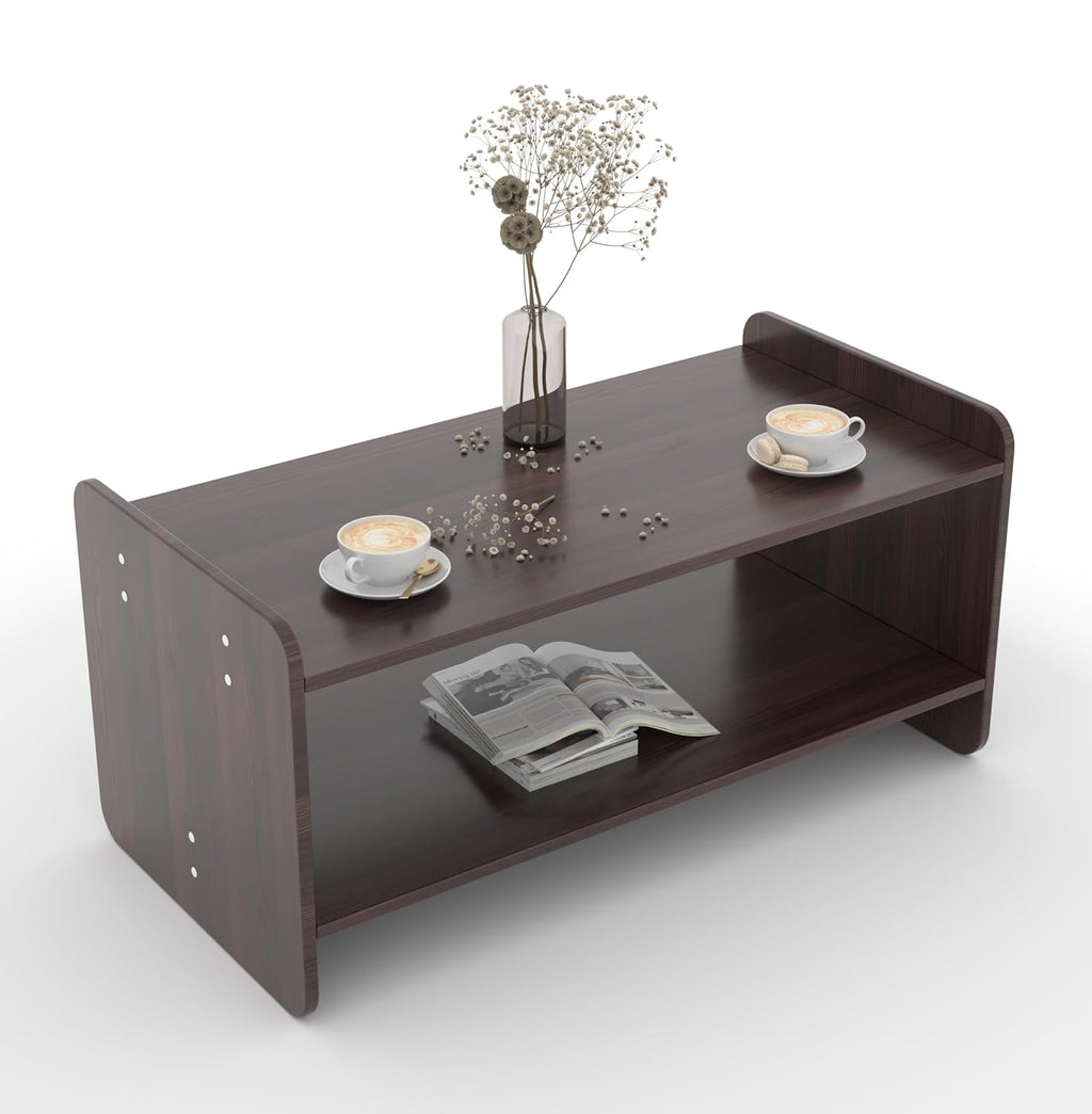 Zuro Coffee Centre Table with Shelf – Teak Walnut