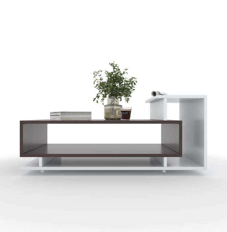 Zyra Modern Coffee Table with Storage – White & Wenge