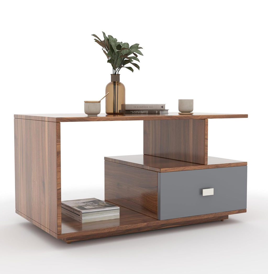 Drave Coffee Table with Drawer – Walnut & Grey