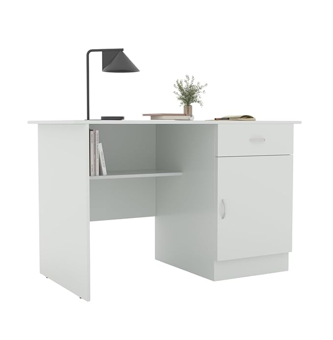 Study Desk with Drawer & Cabinet – Super White