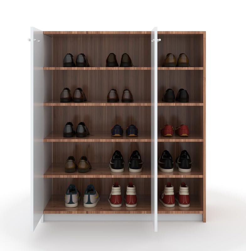 Zuvo Multi-Level Shoe Rack with Cabinet – White & Walnut