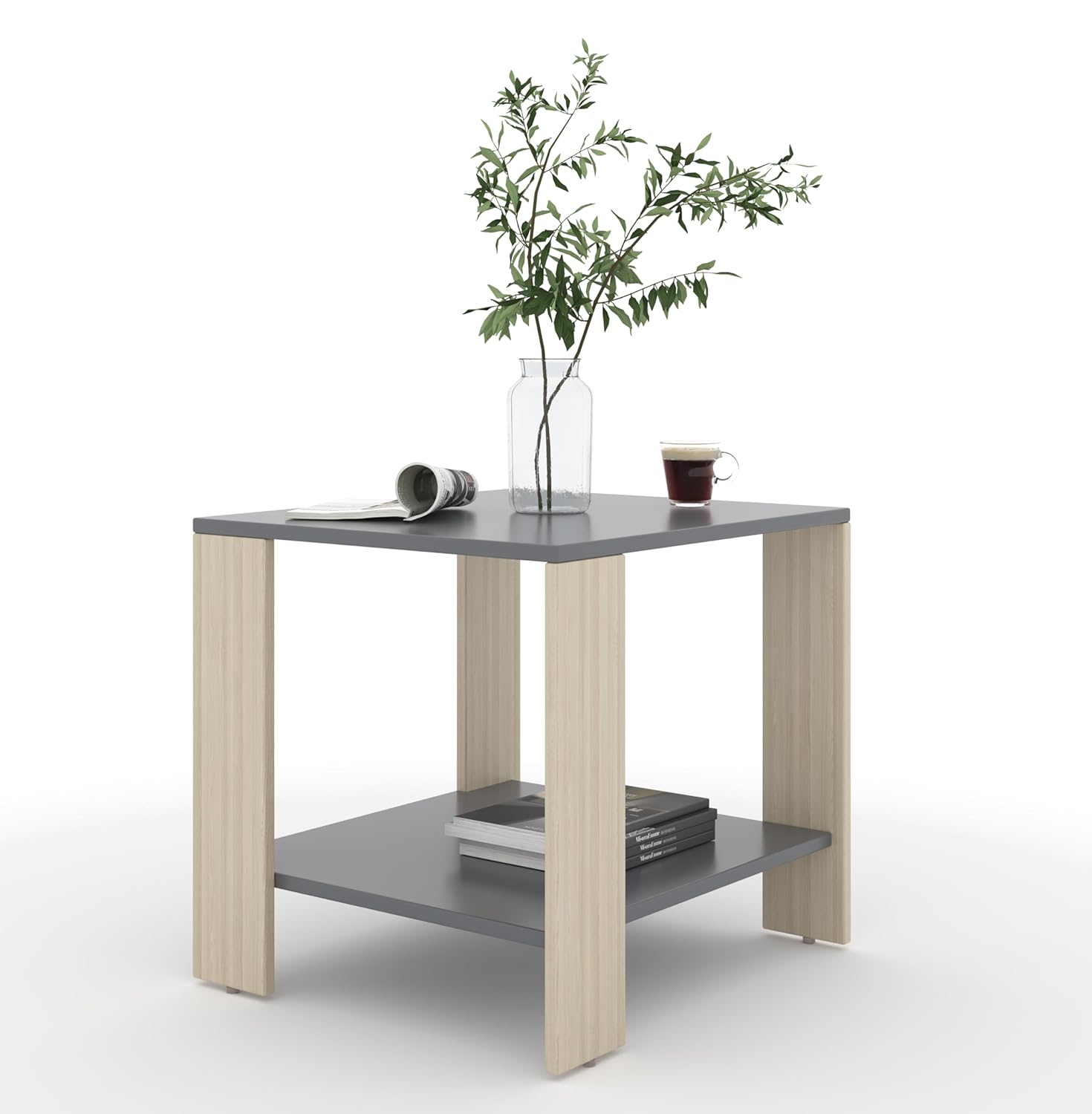 Nova Coffee & Side Table with 2-Tier Storage – Acacia Grey