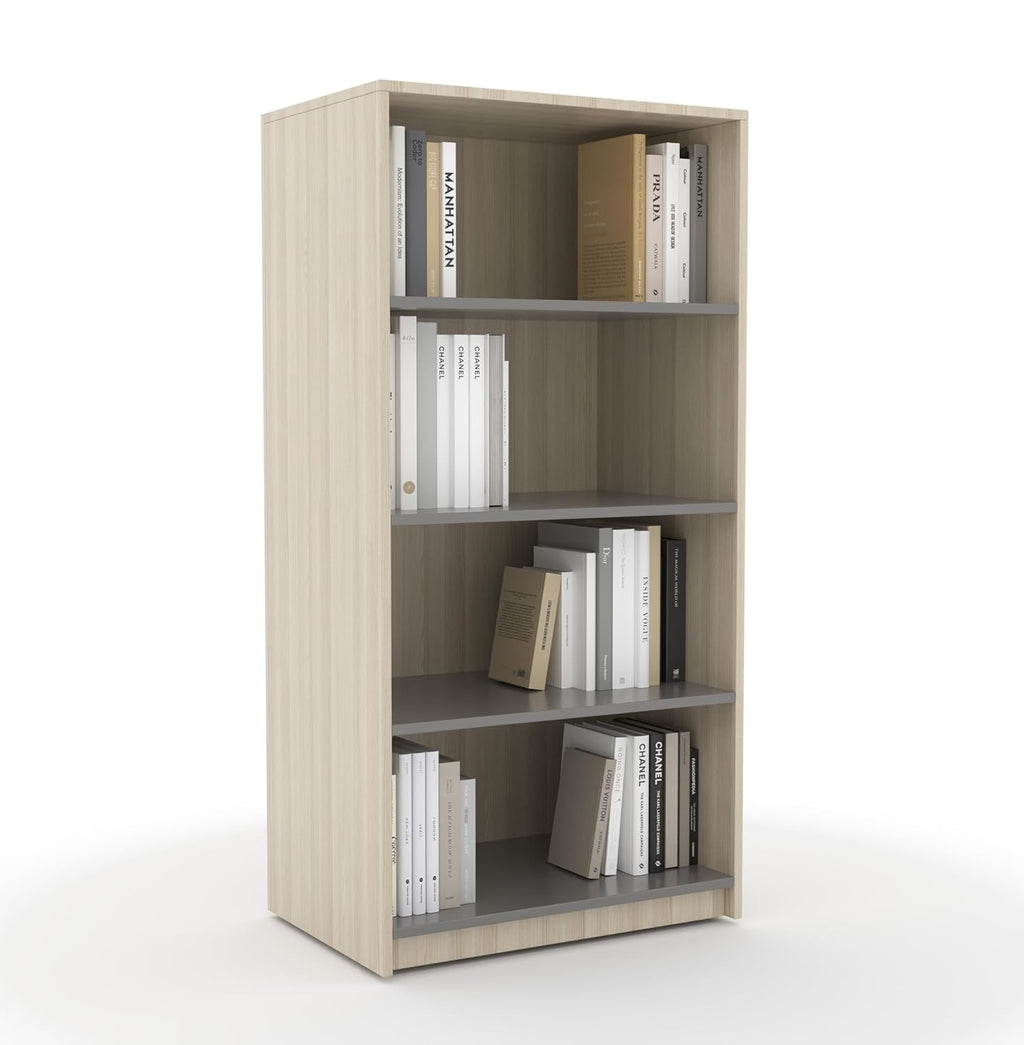 Zura 4-Tier Open Book Shelf – Light Brown & Grey