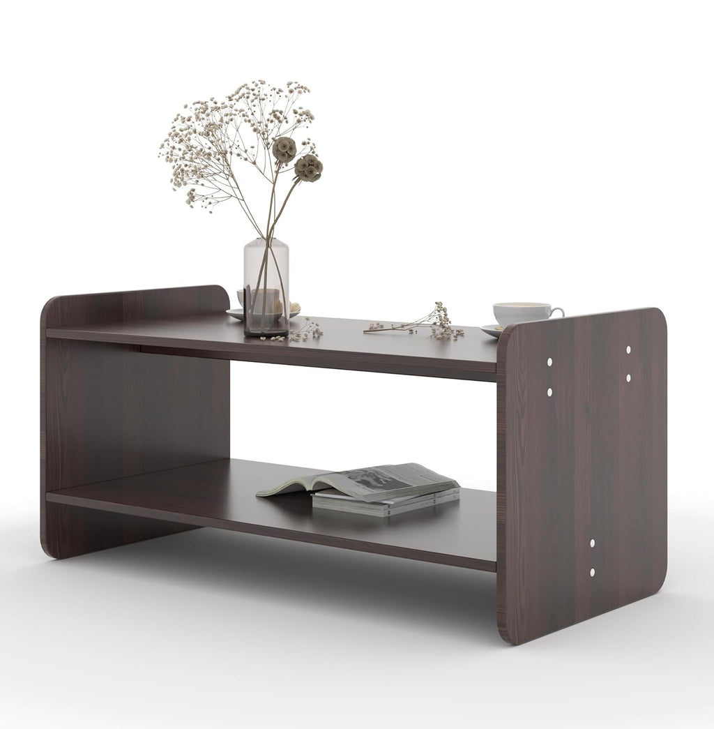 Zuro Coffee Centre Table with Shelf – Teak Walnut