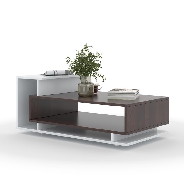 Zyra Modern Coffee Table with Storage – White & Wenge