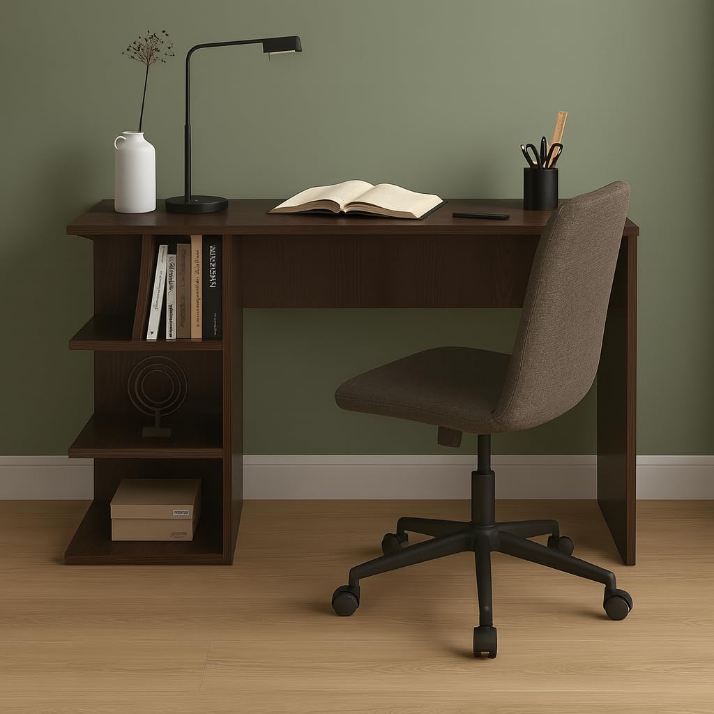 Compact Study Table with 3 Open Shelves – Wenge