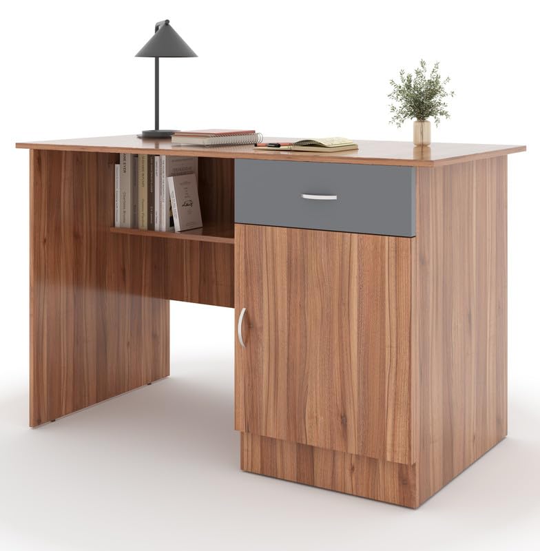 Study Desk with Drawer & Cabinet – Lyon Walnut