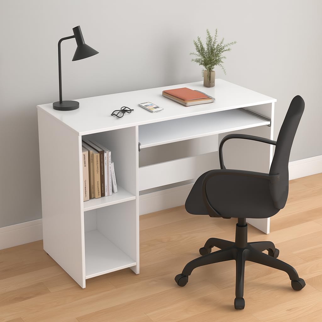 Study Desk with Keyboard Tray – Everest White