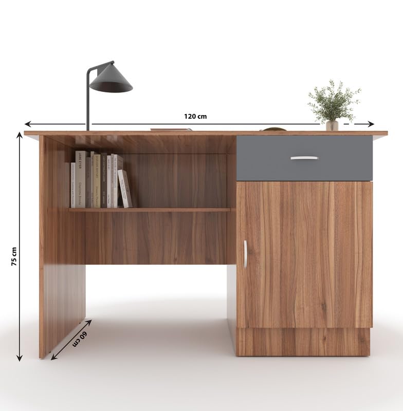 Study Desk with Drawer & Cabinet – Lyon Walnut