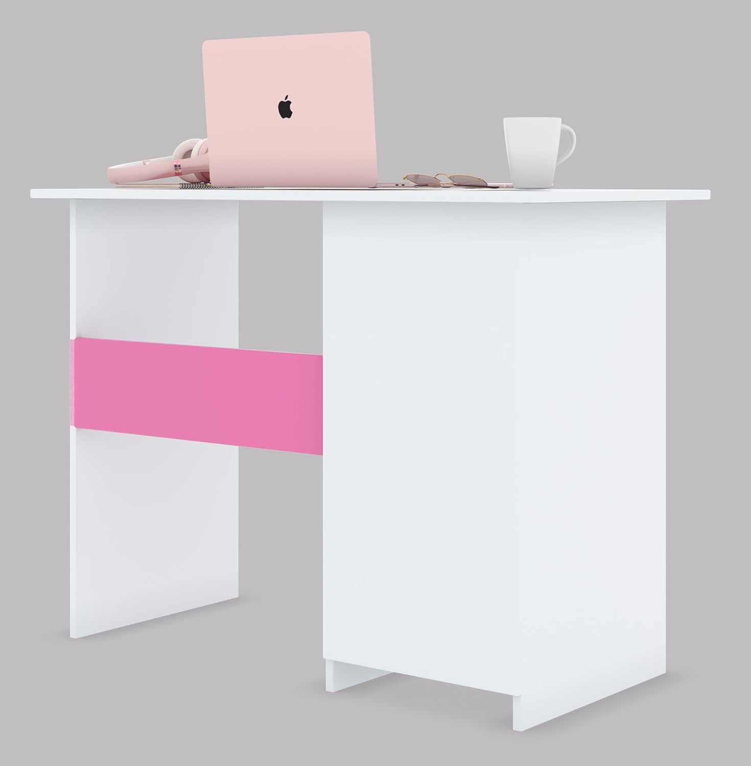 Kids Study Table with 3 Open Shelves – White & Pink