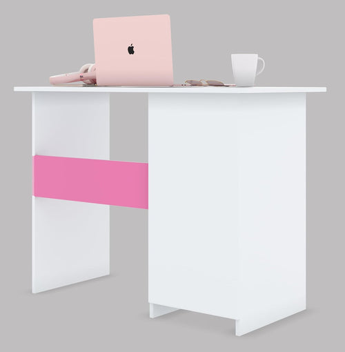 Kids Study Table with 3 Open Shelves – White & Pink