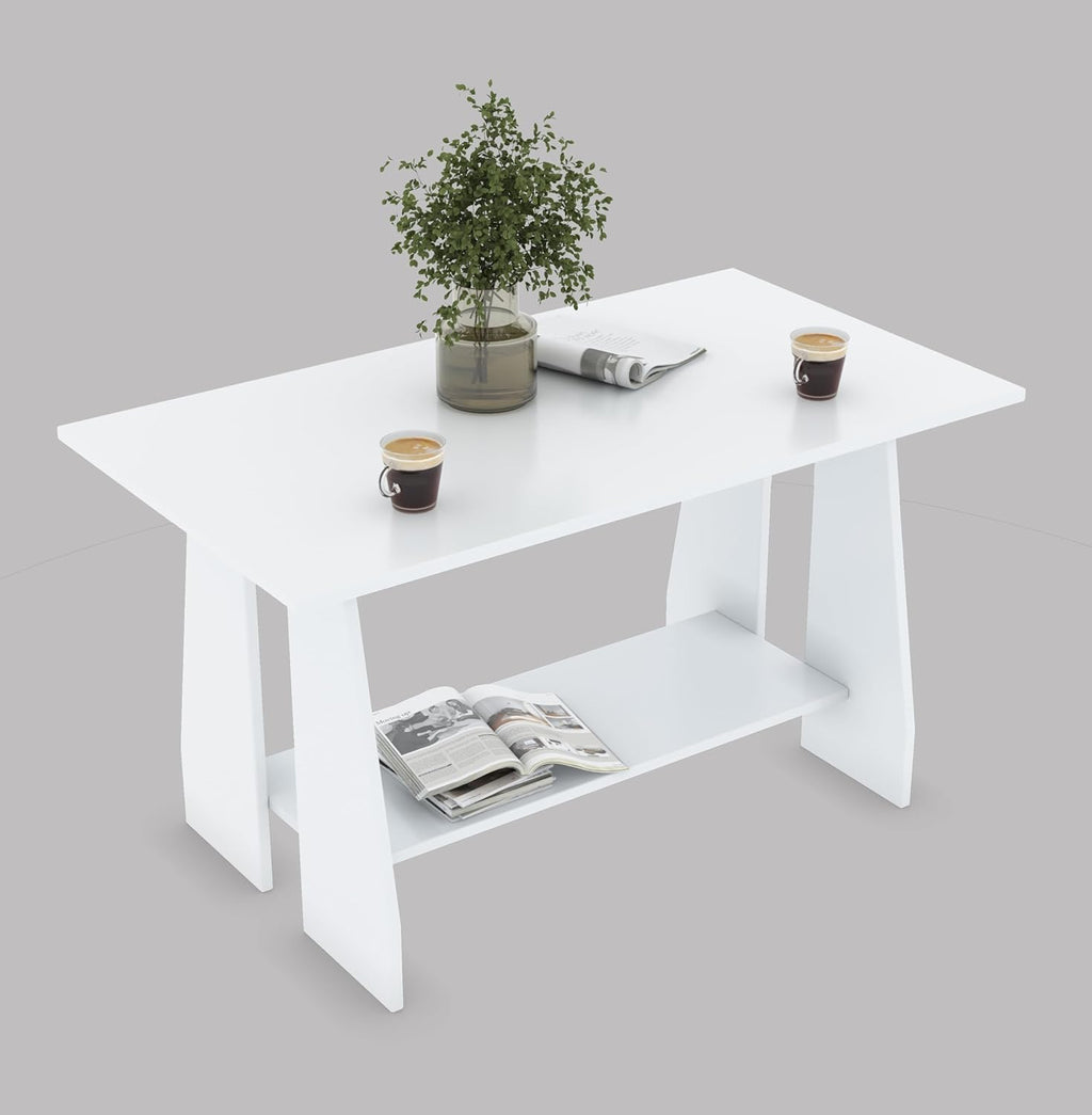 Sovo Coffee Centre Table with Shelf – Everest White