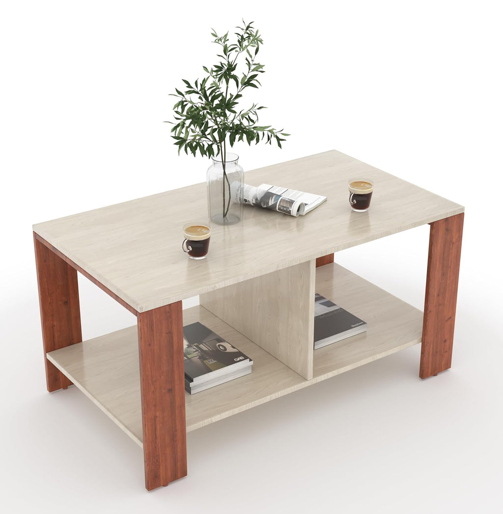 Mivo Coffee Table with Dual Shelf – Acacia Light & Pine
