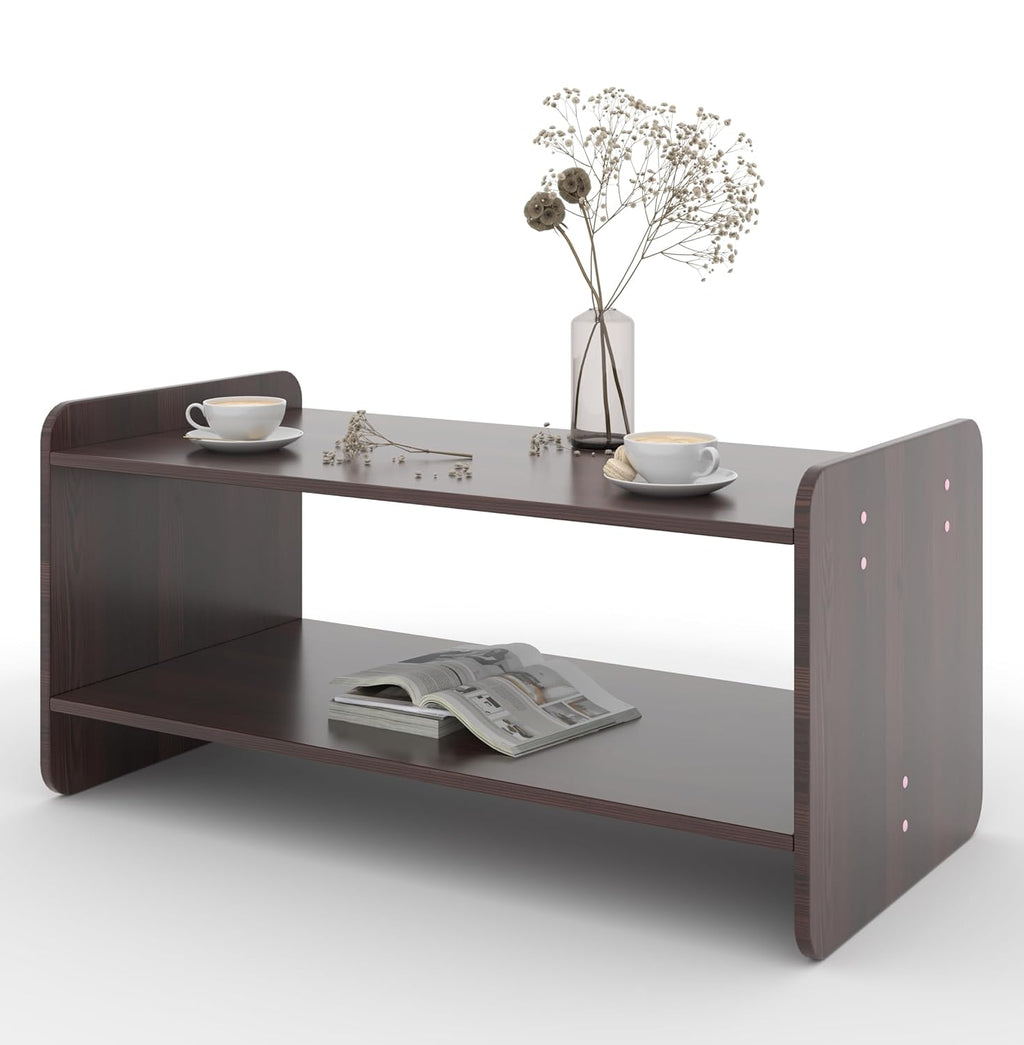 Zuro Coffee Centre Table with Shelf – Teak Walnut