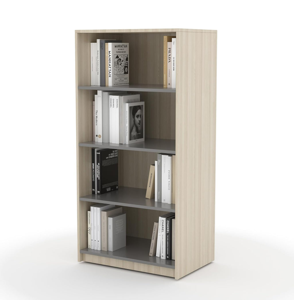 Zura 4-Tier Open Book Shelf – Light Brown & Grey