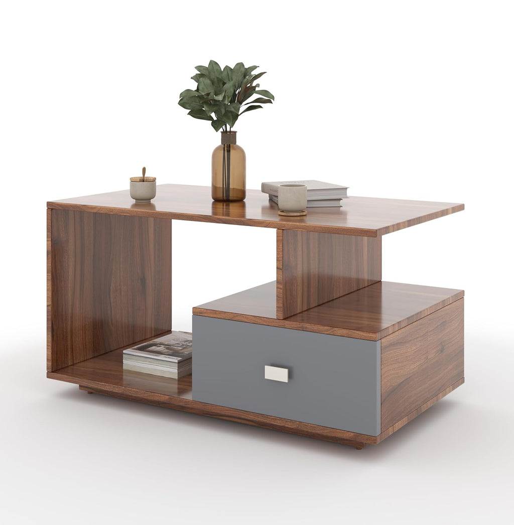 Drave Coffee Table with Drawer – Walnut & Grey