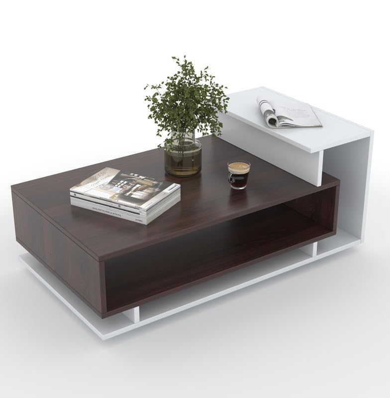 Zyra Modern Coffee Table with Storage – White & Wenge
