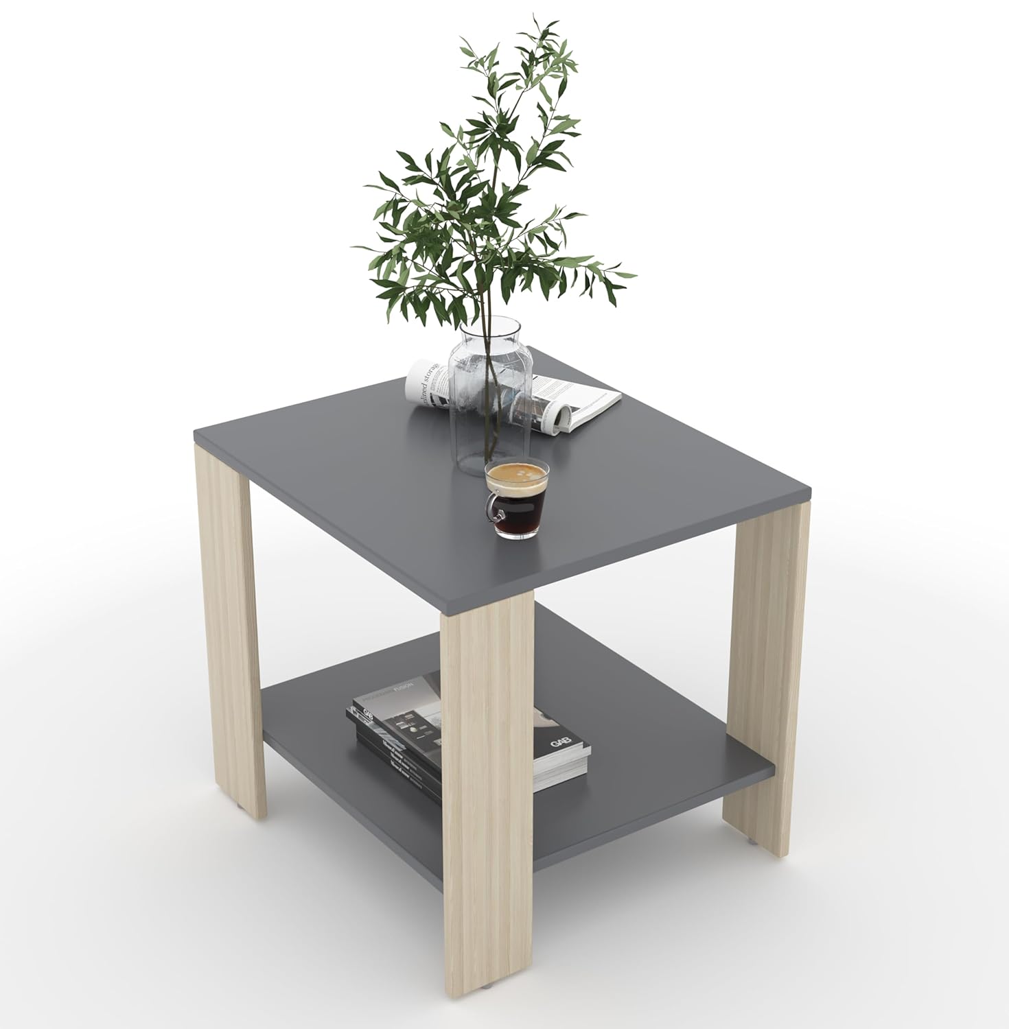 Nova Coffee & Side Table with 2-Tier Storage – Acacia Grey
