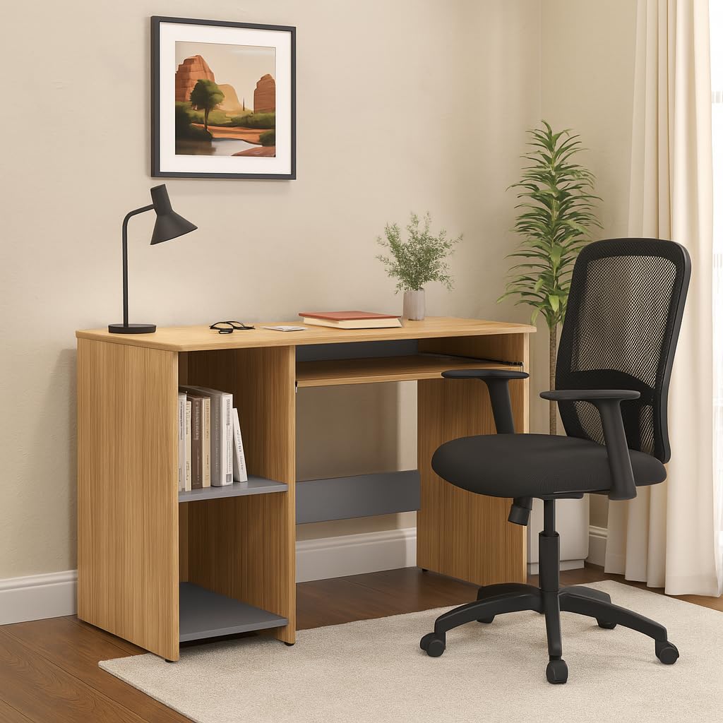Study Desk with Keyboard Tray – Urban Teak & Grey