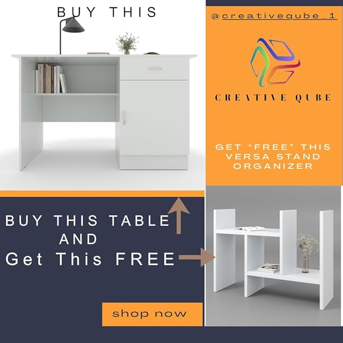 Study Desk with Drawer & Cabinet – Super White