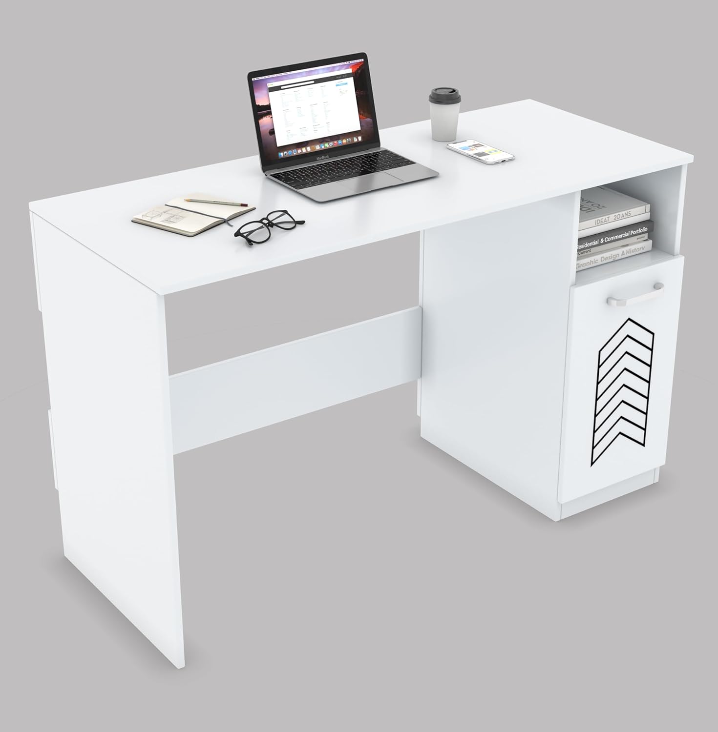 Study Table with Cabinet & Shelf – Everest White