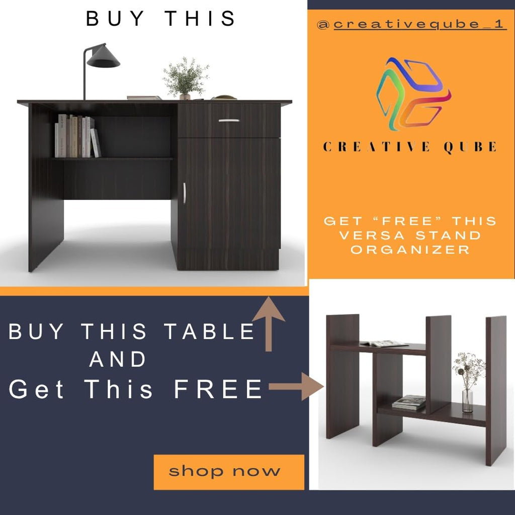 Study Desk with Drawer & Cabinet – Teak Walnut