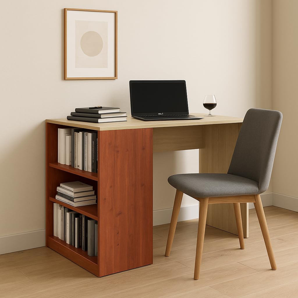 Study & Office Table with 3 Open Shelves – Acacia Pine
