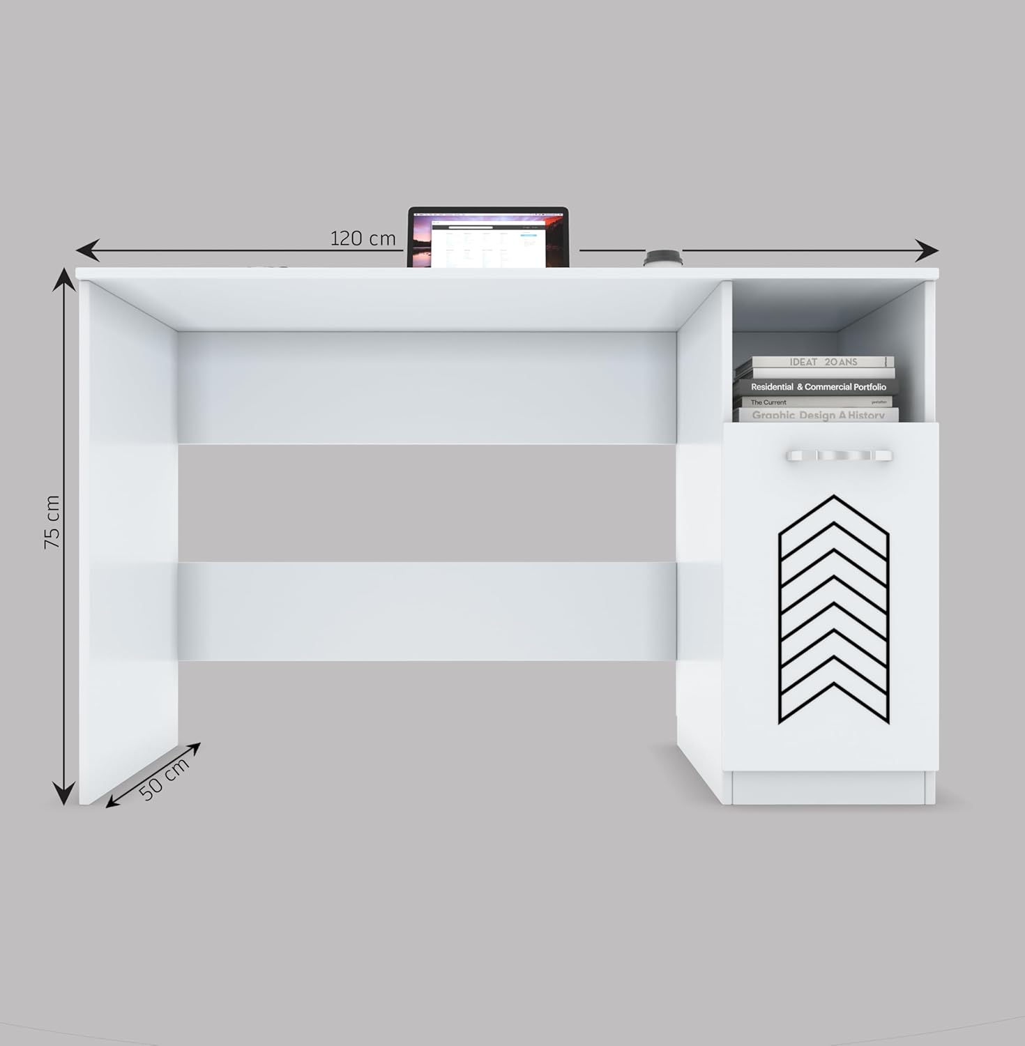 Study Table with Cabinet & Shelf – Everest White