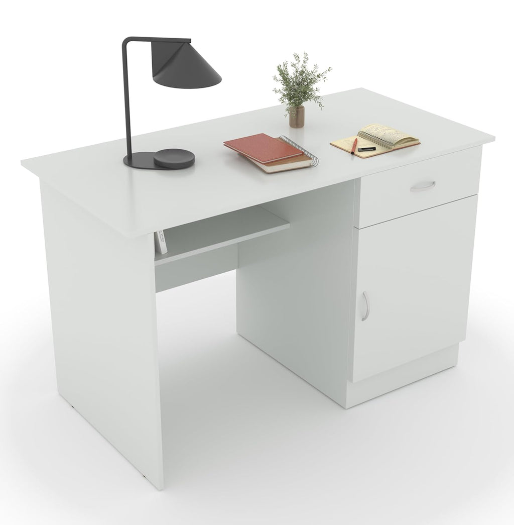Study Desk with Drawer & Cabinet – Super White