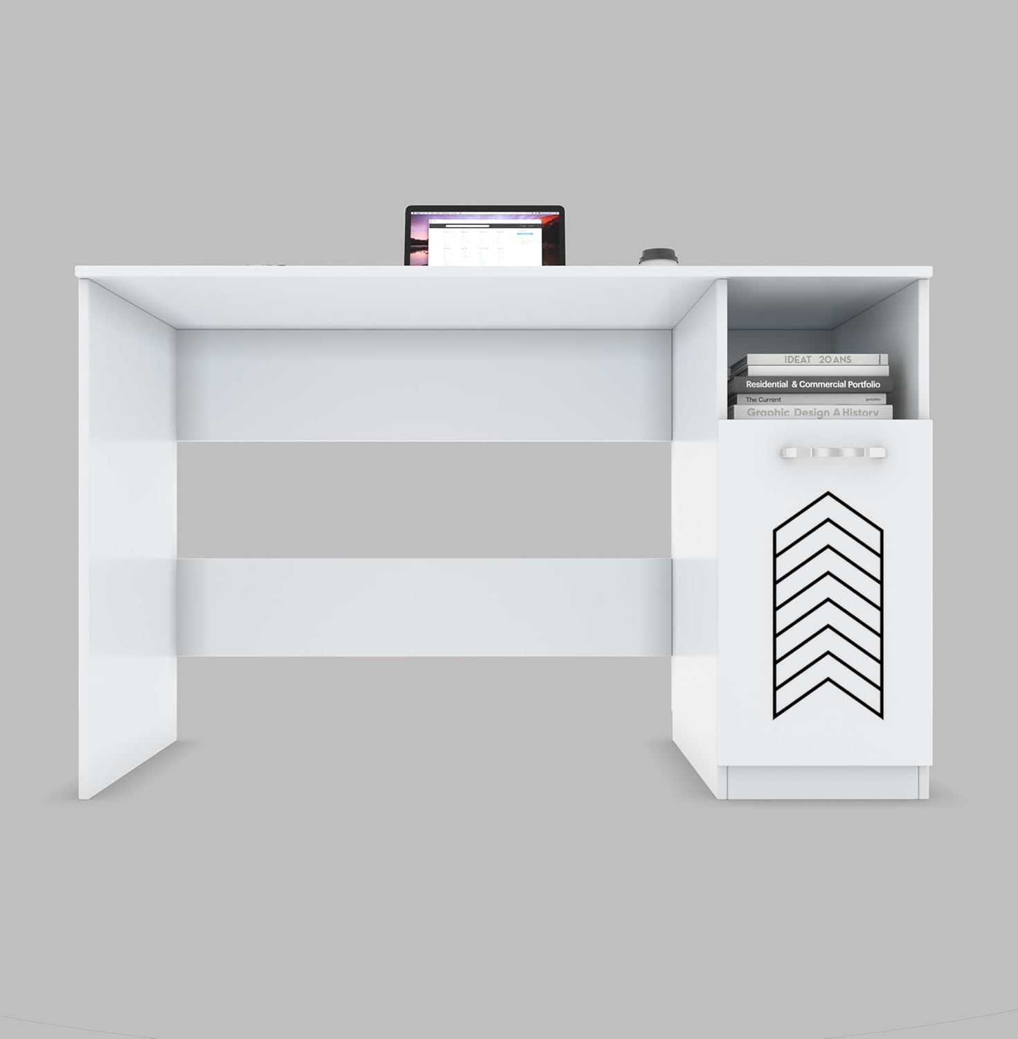 Study Table with Cabinet & Shelf – Everest White