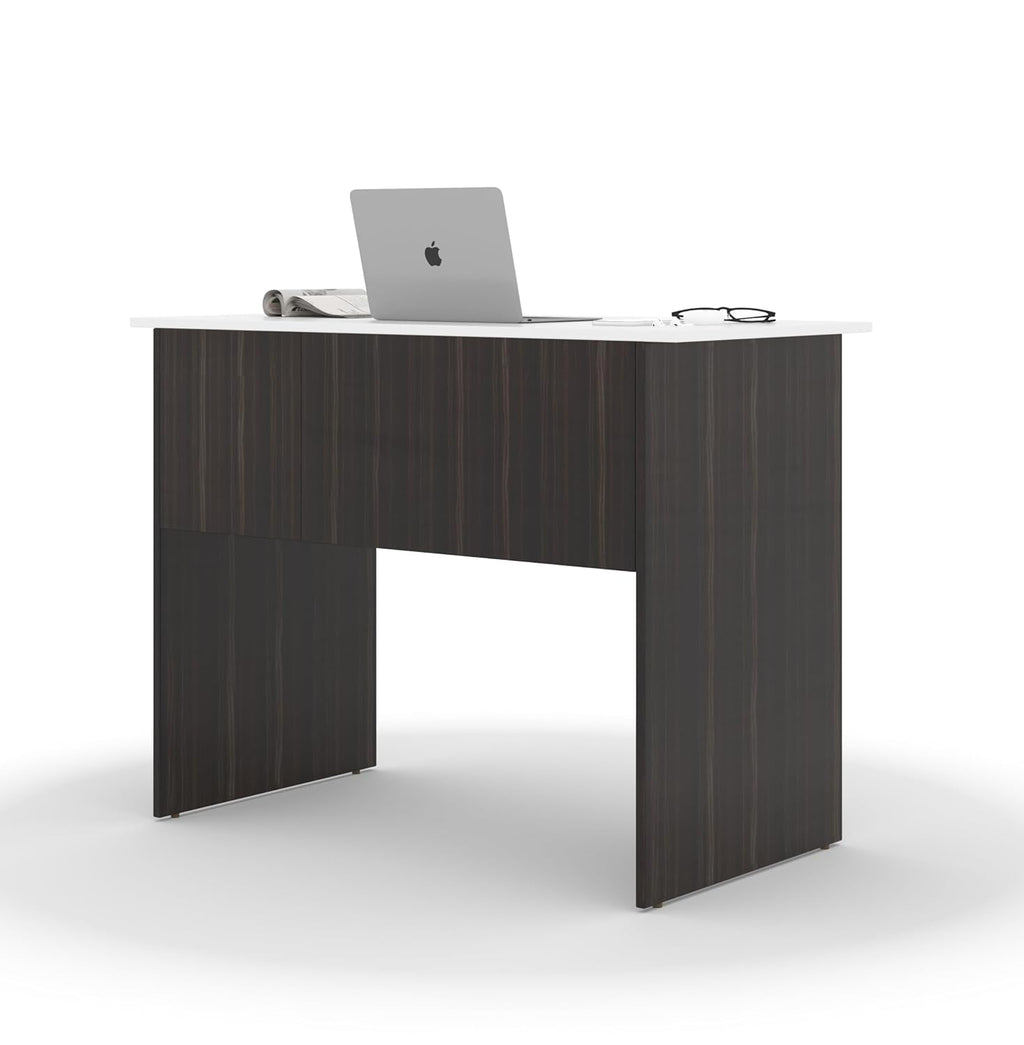 Study Desk with Open Storage – Teak Walnut & White