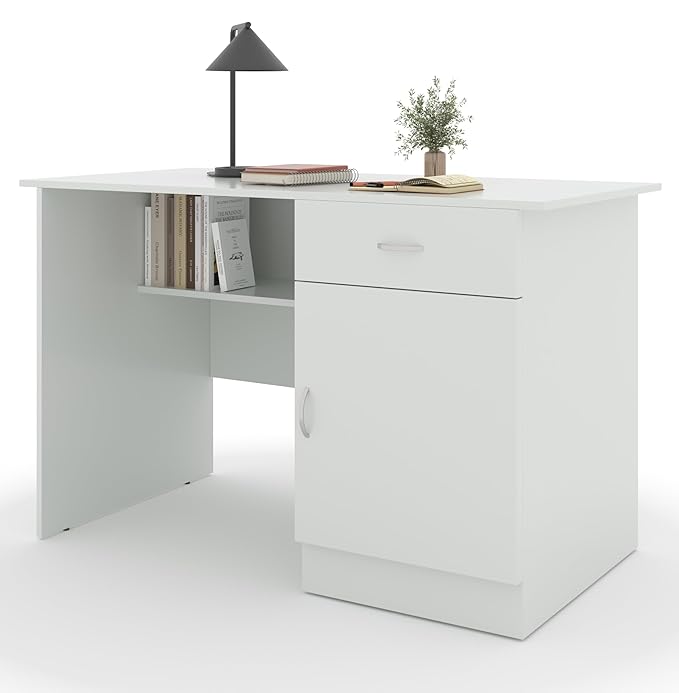 Study Desk with Drawer & Cabinet – Super White