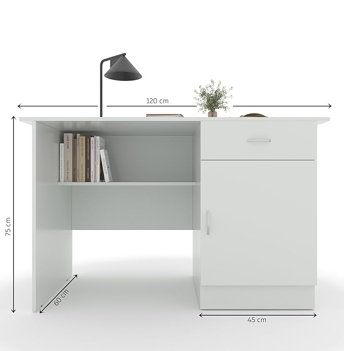 Study Desk with Drawer & Cabinet – Super White