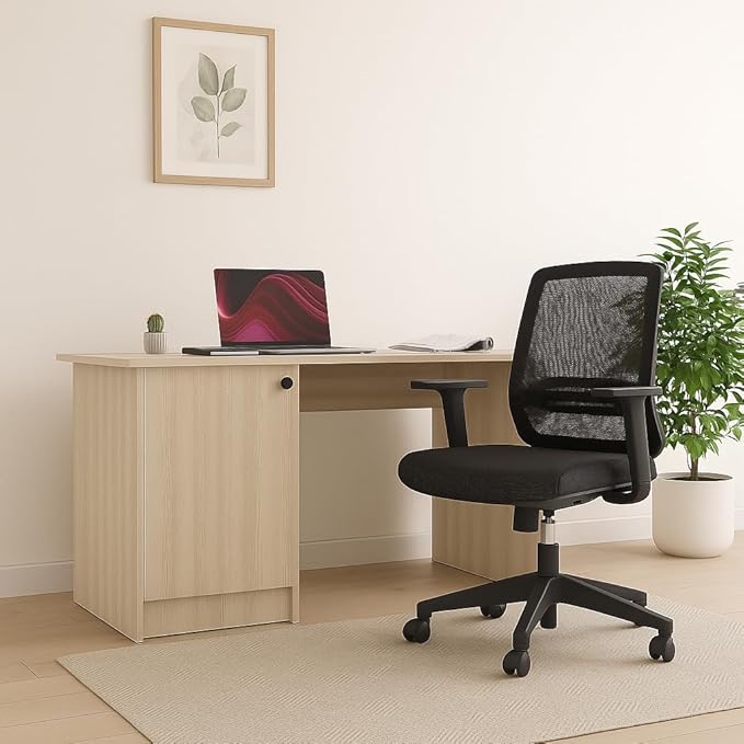 Tabloft Executive Desk with Cabinet – Acacia Light