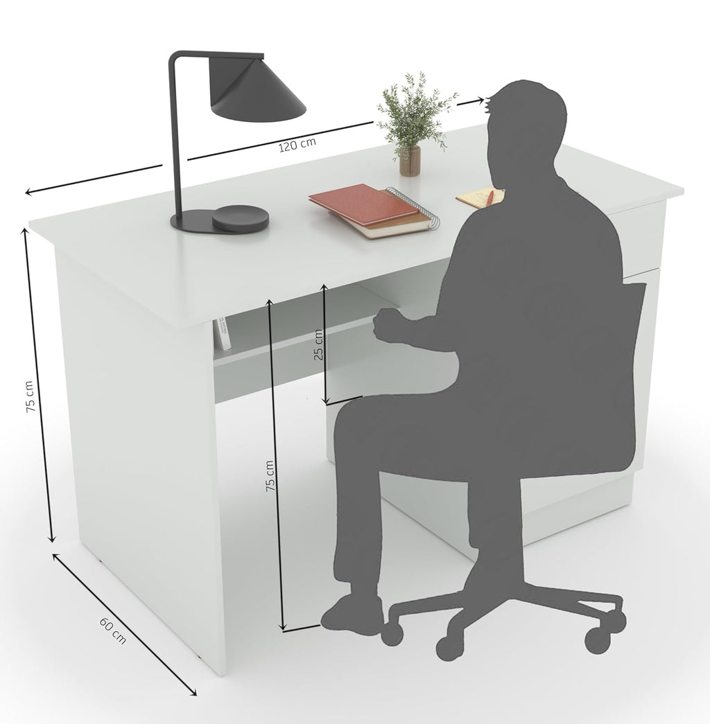 Study Desk with Keyboard Tray – Everest White