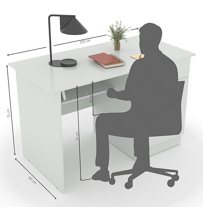 Study Desk with Drawer & Cabinet – Super White
