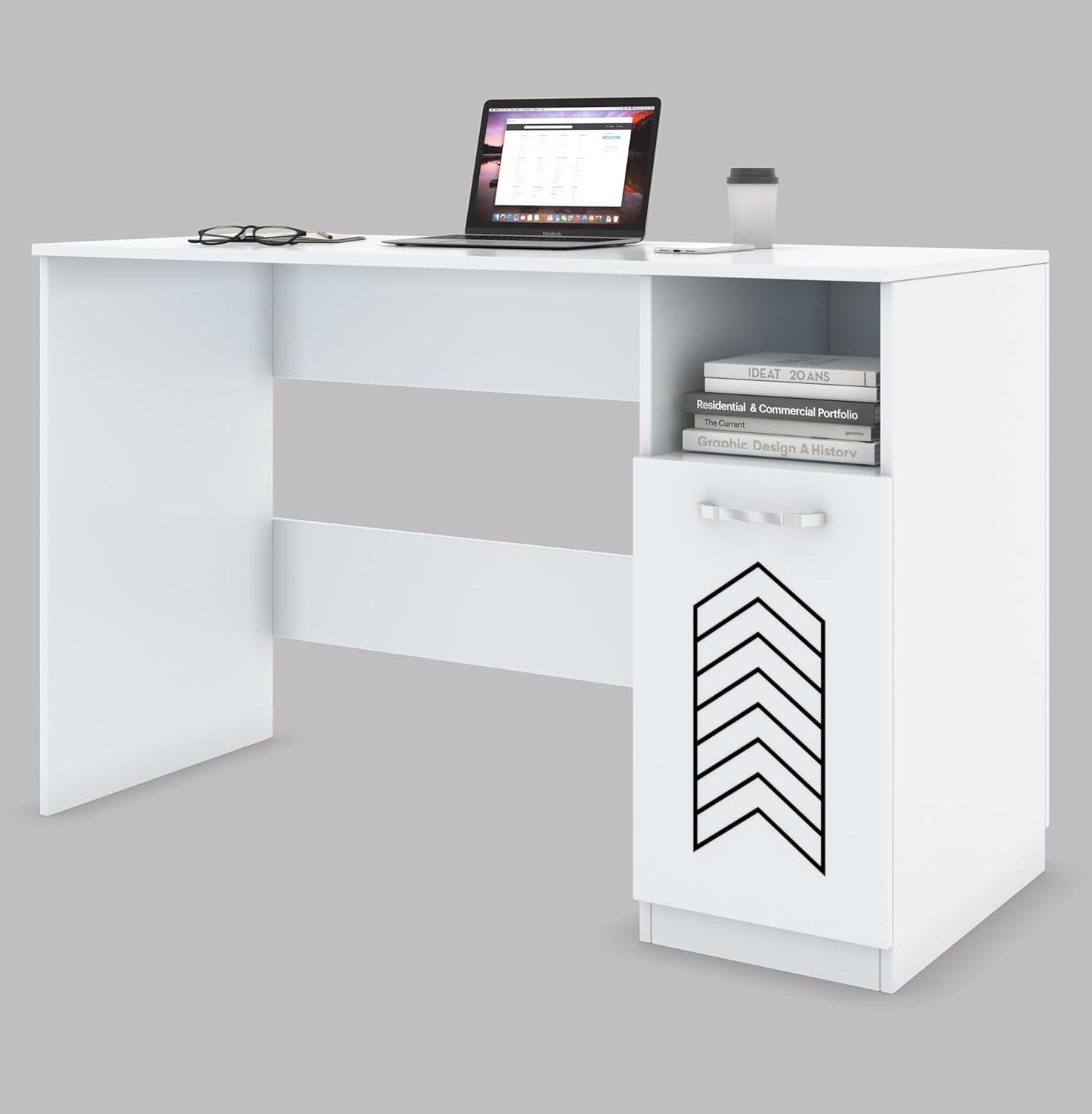 Study Table with Cabinet & Shelf – Everest White