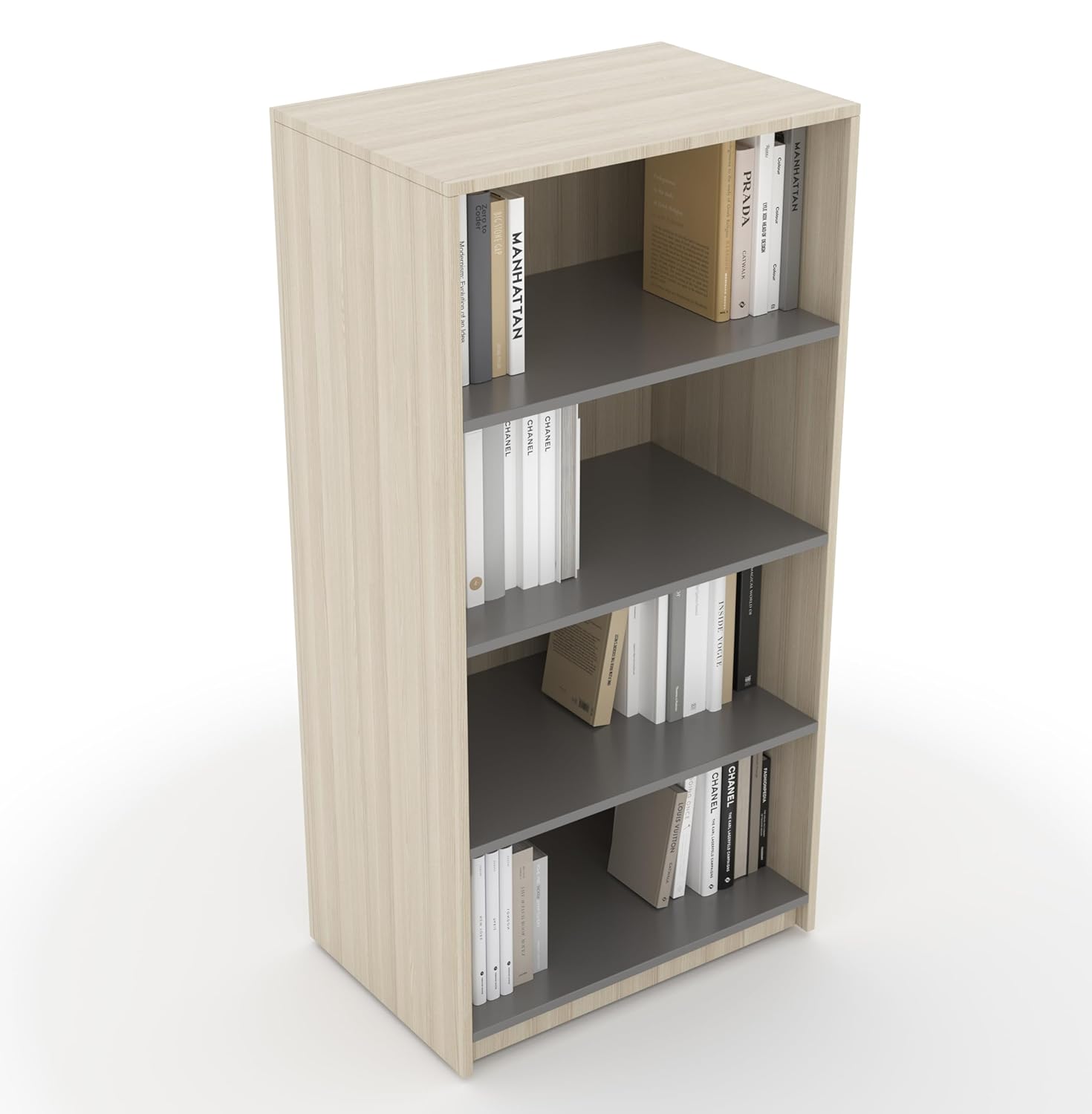 Zura 4-Tier Open Book Shelf – Light Brown & Grey