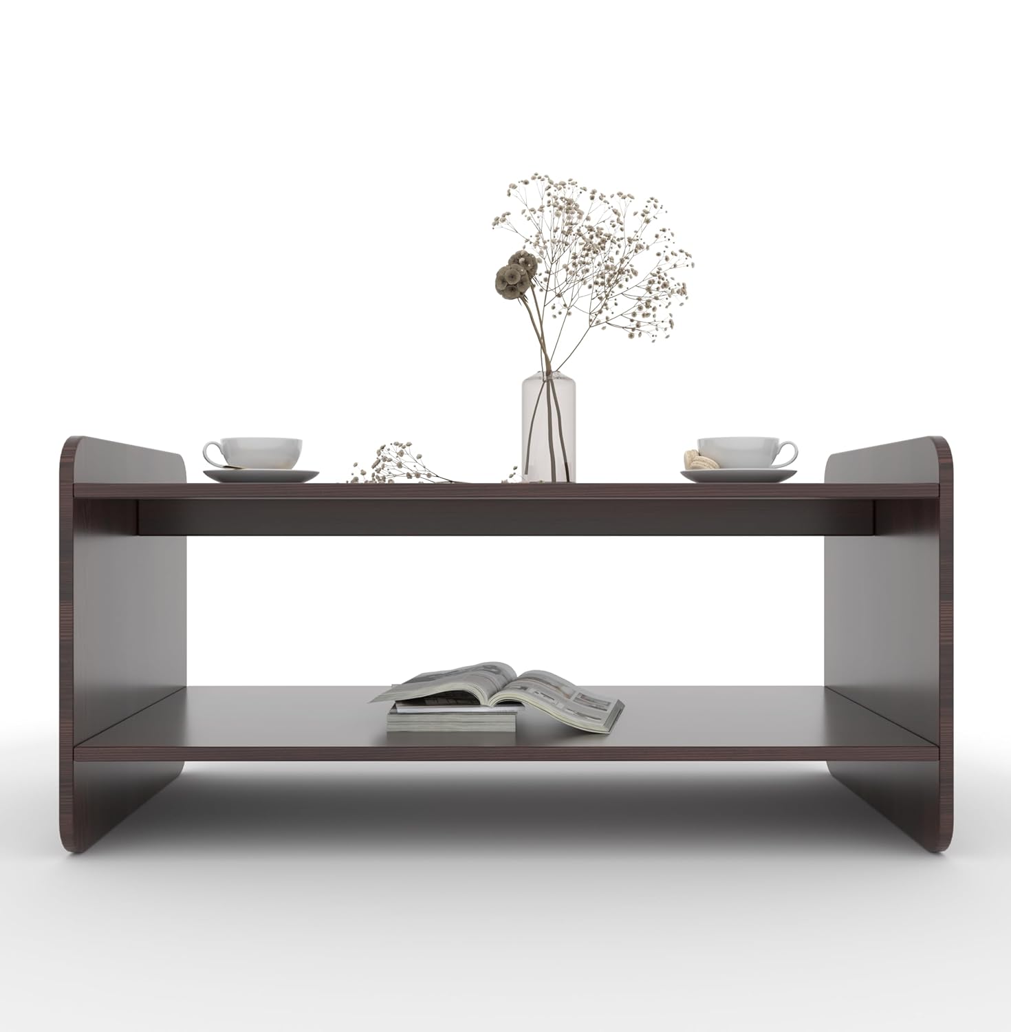 Zuro Coffee Centre Table with Shelf – Teak Walnut